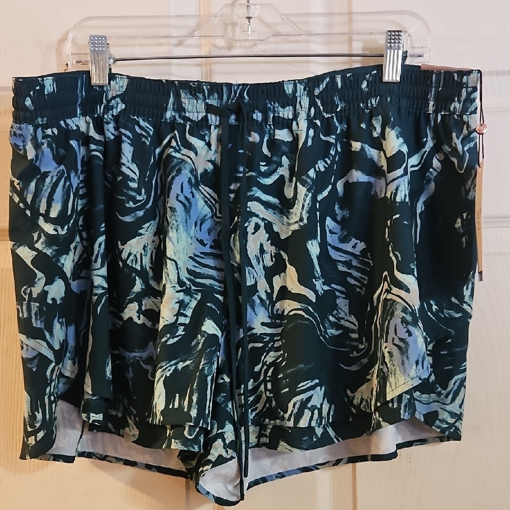CALIA Women's Drawstring Step Up Short: MOSS PRINT SEA GREEN: NEW WITH TAGS: XXL